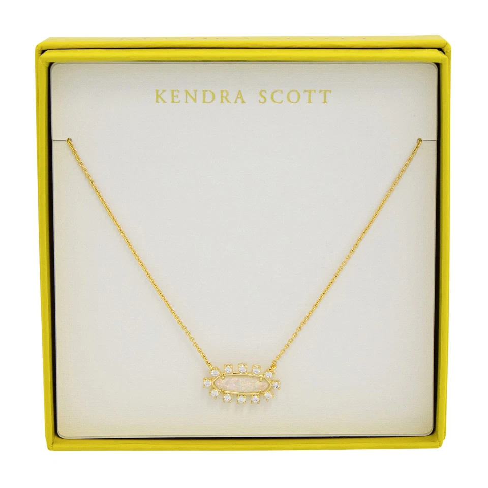 Collar Colgante Kendra Scott Eva Enmarcado Oro 14K Latón Blanco Plata Iridiscente Foto 1 de 1