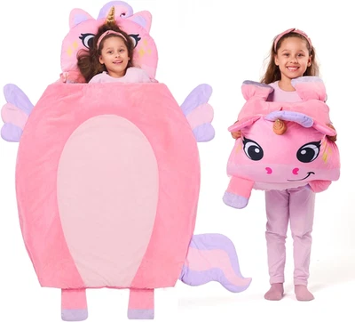 Saco de dormir para niños 60”x39” con almohada y manta, felpa suave, edades 3+ correa Foto 1 de 4