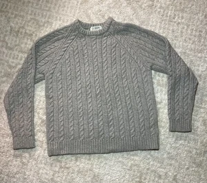 VTG 90s J.CREW Fisherman Sweater Womens Cable Knit  Gray Wool Blend Crew Neck M - Picture 1 of 14