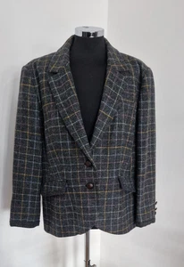 Boden grey tweed jacket size 20 checked pure wool lined purple blue yellow READ - Picture 1 of 13