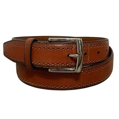 Cinturón Johnston & Murphy Marrón Cuero Genuino Hombres 36 Estilo 75-7793 Hebilla Plateada Foto 1 de 4
