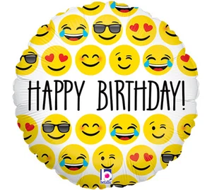 Happy Birthday Emoji 18" Foil Balloon Double Sided 3 Pack Laugh Wink Smile Heart - Picture 1 of 1
