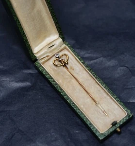 19c. Victorian French 18K Gold Love Knot Rose Cut Diamonds Stick Pin Revers Brosche - Bild 1 von 12