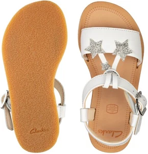 BNIB Clarks Toddler Girls FINCH SUMMER White Leather Sandals - Picture 1 of 7