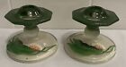 1930s Antique Art Deco Reverse Painted Indiana Glass Water Lily Candleholder