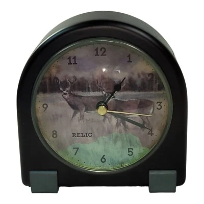 Relic Deer Bucks Solid Wood Desk Clock Looks and Runs Great Clean Battery Area  - Image 1 of 4
