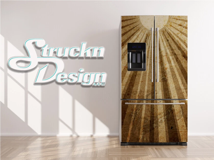 Beige Vintage Sun Rays Retro Design Fridge Freezer Wrap Side Door Vinyl Decal - Imagem 1 de 1