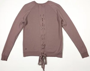 Lululemon Tied To You Merino Wool Crew Neck Sweater Lace Up Back Womens 10 Pink - Picture 1 of 9