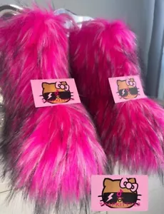 🎀Pink Faux Fur Y2K Furry Fluffy Fuzzy Yeti Snow Snowy Boots Size 6 Brand New🎀 - Picture 1 of 6