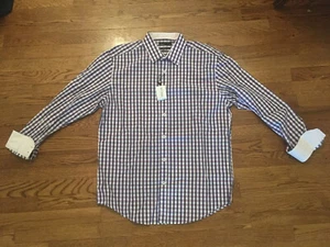 QUIETI Button Down Shirt Men's M LS Flip Cuff Cotton Pink Brown Plaid New - Picture 1 of 5