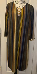 TACERA womens striped earth tone 70’s style dress 1X - Picture 1 of 11