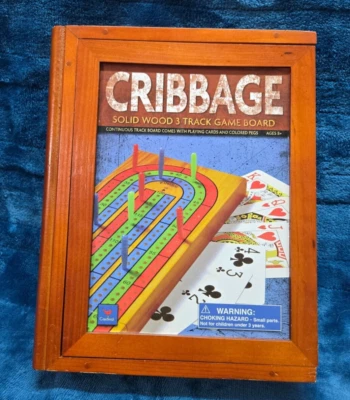 Cardinal Solid Wood Cribbage Game Board With Playing Cards Fancy Storage Box - Image 1 of 4