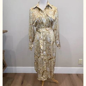   C/MEO Collective One and Only Shirt Dress Textured Crepe L/S Yellow Paisley XS - Picture 1 of 6