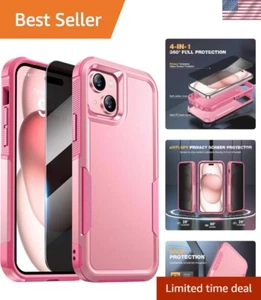 iPhone 15 Heavy-Duty Case with Privacy Screen Protector - Military Grade Pink - Picture 1 of 10