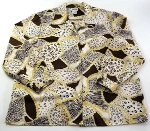 BonWorth Button Up Shirt Women's Large Petite PL Animal Print Chains Long Sleeve - Picture 1 of 7