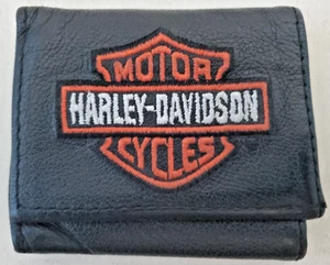 Harley-Davidson Men's Embroidered Bar & Shield Tri-Fold Leather Wallet 1997 - Picture 1 of 8