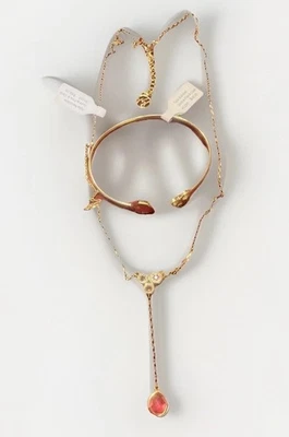 Colar Talia Real Simples Ouro com Pedras Rosa e Claras e Conjunto de Pulseira - Imagem 1 de 4