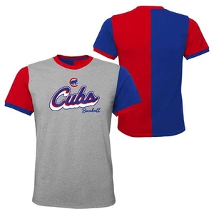 Chicago Cubs Youth No Cap Ringer T-Shirt Genuine Merchandise Medium Grey  - Picture 1 of 5