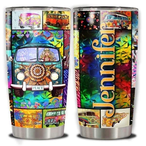 Personalized Hippie Car Tumbler Vintage Style Customized Name Insulated Drink... - Picture 1 of 6