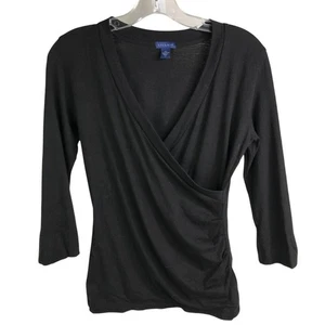 Lilla P Stretch Top Womens S Cross Wrap Surplice Cotton V-Neck Simple Minimal - Picture 1 of 7