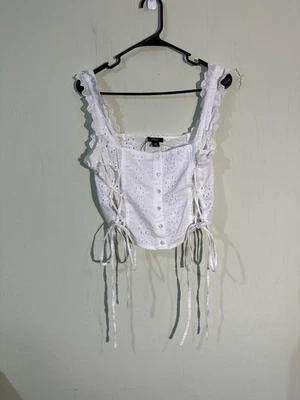 Nasty Gal белый кружевной отверстие укороченный длины Майка рубашка женщин размер 8 - Изображение 1 из 2