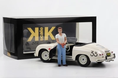 1:12 KK-Scale Porsche 356 A Speedster #33 Bianco Con Figura James Dean 1955 - Immagine 1 di 4