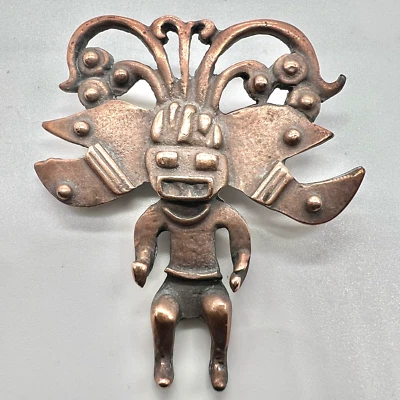 Vintage Copper MAYAN AZTEC Weird FIGURE Pendant Unusual and Cute ! Incan - Image 1 of 4