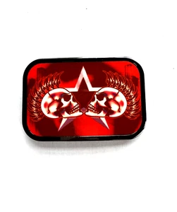 Ausverkauf! Zwei Totenköpfe massive Metall Gürtelschnalle rot Acryl Mode Punk - Bild 1 von 6
