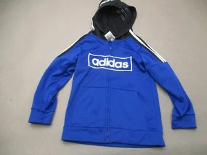 ADIDAS Size 7 Boys Blue Full Zip Pocket Stretch Hooded Athletic Jacket 118 - Picture 1 of 7