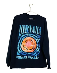 T-shirt NIRVANA uomo Medium Come As You Are Grunge nera manica lunga fascia grafica - Foto 1 di 16