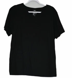 H&M Mens Black T Shirt Cotton V-Neck Solid Lightweight Short Sleeves Size Large - Picture 1 of 4