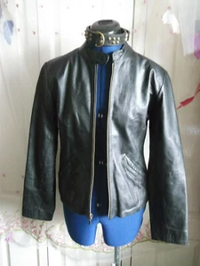 Vintage BARNEYS BLACK leather biker/punk/hip jacket.size10.ZIP front,STUD COLLAR - Picture 1 of 6