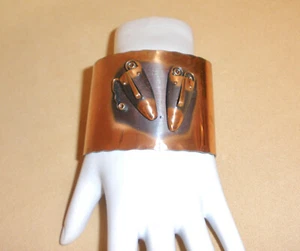Vintage Mid-Century Copper Cuff Bracelet by Rebajes w/ Masks - Picture 1 of 9