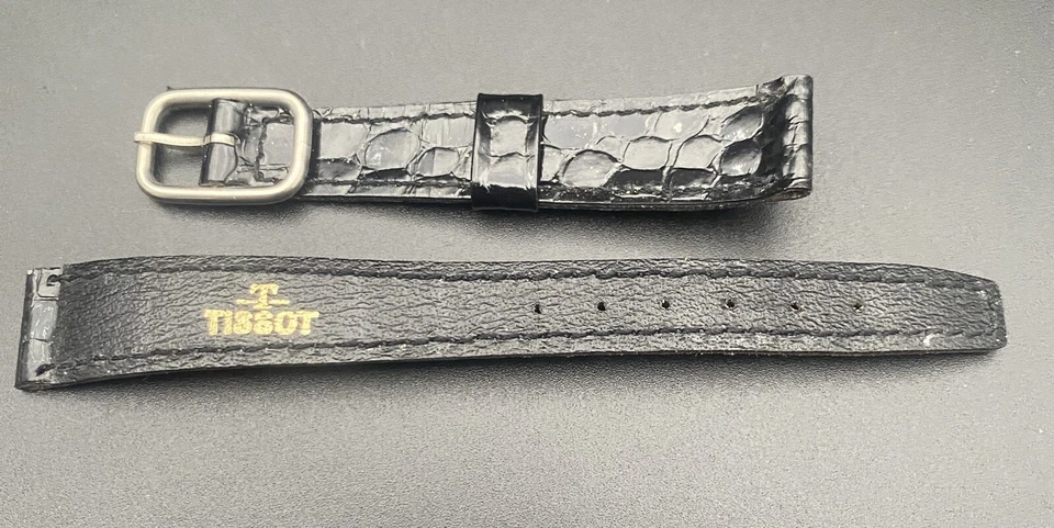 Bracelet de Montre Femme Tissot Cuir Noir 13mm Vintage - Photo 1/3