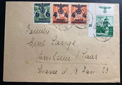 1942 Konskie General Government Poland Germany Registered Cover To Saar - Image 1 of 2