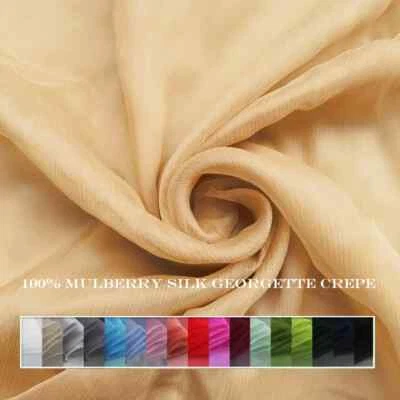55'' Wide By Yard Plain Silk Chiffon Crepe Fabric Silk Crinkled Georgette Yoryo - Image 1 of 4