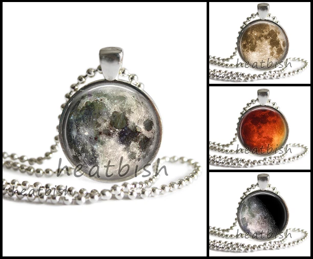 FULL MOON Space Galaxy Stars Universe Astronomy Glass Photo Pendant Necklace - Image 1 of 1