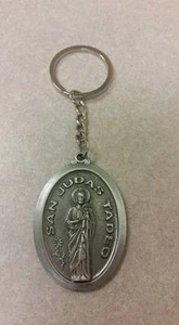 NUEVO LLAVERO CATÓLICO DE METAL PESADO ""SAN JUDAS TADEO"" COLOR PLATA ANTIGUO - Imagen 1 de 4
