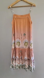 Jaase Dress Sz S Peach Boho Floral Tiered Knee length Rayon Summer Festival 20s - Picture 1 of 14
