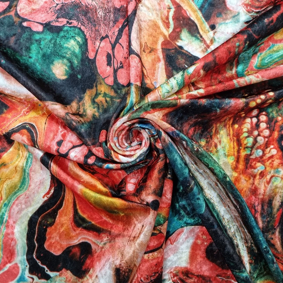 Pannesamt Stoff Meterware mit abstrakten Muster, Kleiderstoff, Stretch - Bild 1 von 4