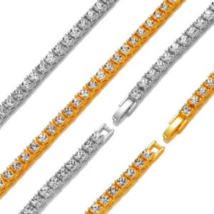 Collar Tenis Helado Chapado en Oro Blanco 14k Circonita Cúbica Inundada Hombres Mujeres Metal - Imagen 1 de 10