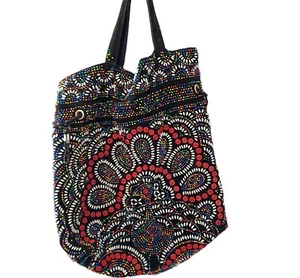 Vintage Peacock Beaded Tote Bag Made In Hong Kong Large Multicolour 1970's Retro - Picture 1 of 8
