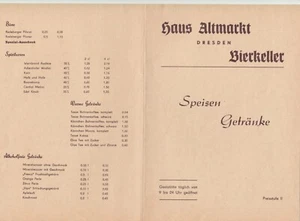 DRESDEN, Speisekarte Getränkekarte 1950, Haus Altmarkt - Bild 1 von 2