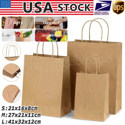 100 PIEZAS Bolsas de Papel Planas Kraft Marrón con Asas Regalo Minorista Mercancía Compras Foto 1 de 4