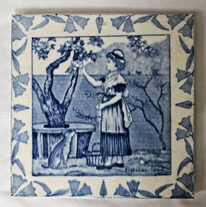 GORGEOUS WEDGWOOD 'SEPTEMBER' ANTIQUE 8 INCH TILE. CIRCA 19TH CENTURY - Picture 1 of 7