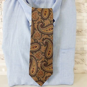 Brown Neck Tie Mens Light Big Paisley Silk Woven Native Suit Boho ENZO MOLTENI - Picture 1 of 7