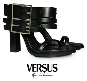 Versus Gianni Versace Women's Ankle Strap Sandals Black Leather Size 7 US 4 UK - Picture 1 of 11