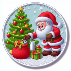 Santa Christmas Patch Printed Embroidered Base Iron-on Applique Milk & Cookies - Picture 1 of 11