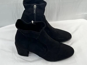 Women's Black Faux Suede Ankle Boots Size 9.5 Zip Up - Picture 1 of 7