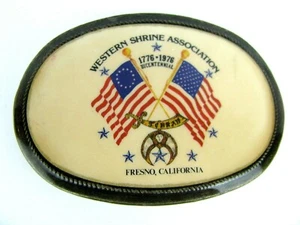 1776-1976 Bicentenario Western Shrine Association Fresno, Ca hebilla de cinturón vintage - Imagen 1 de 3